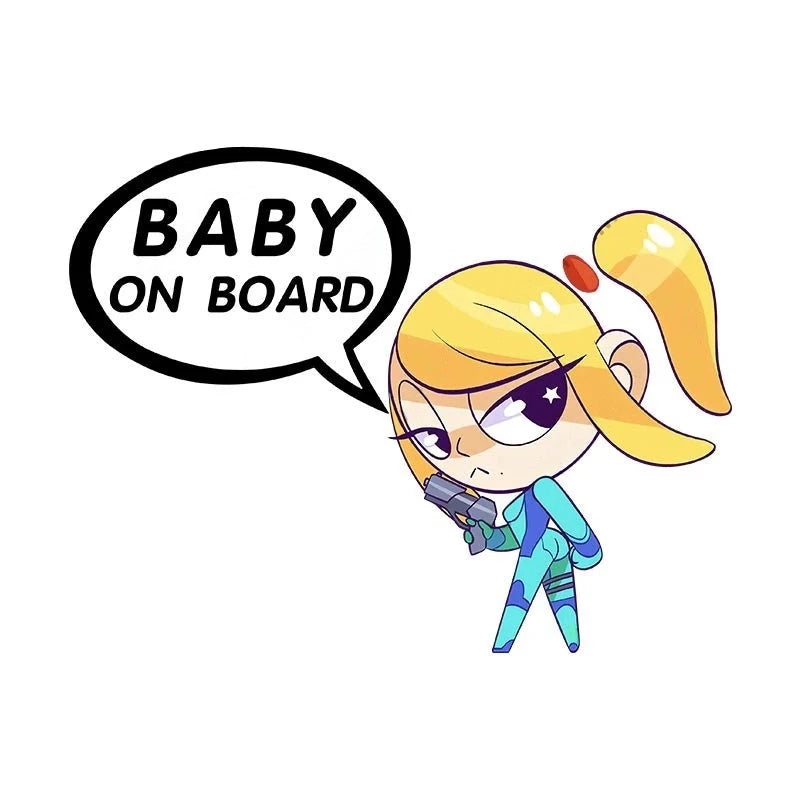 Metroid 'Samus Aran | Baby On Board | Zero Suit' Vinyl Car Sticker
