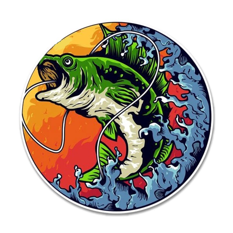 Fish 'Green Sea Bass | Swallowed Hook' Vinyl Car Sticker