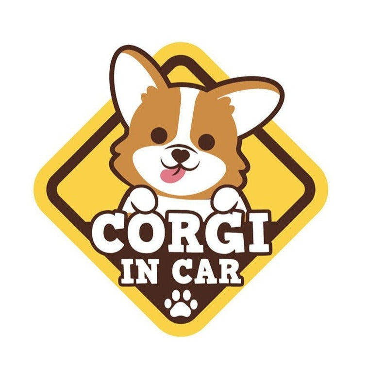 Warning Sign 'Corgi In Car | Tongue Out' Vinyl Car Sticker