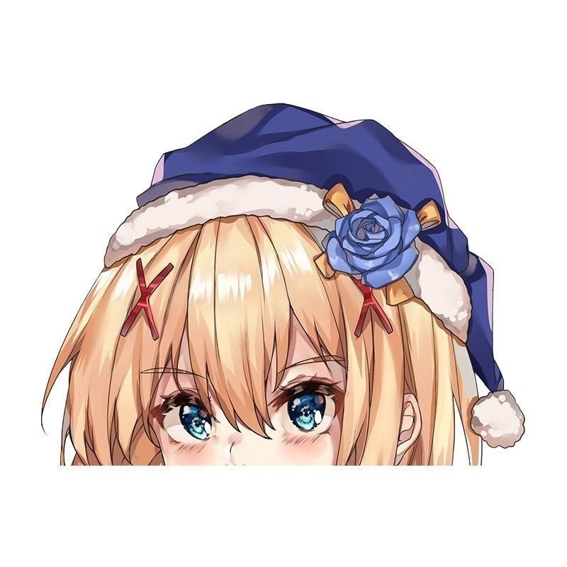 KonoSuba 'Darkness | Blue Christmas Hat' Vinyl Car Peeker Sticker