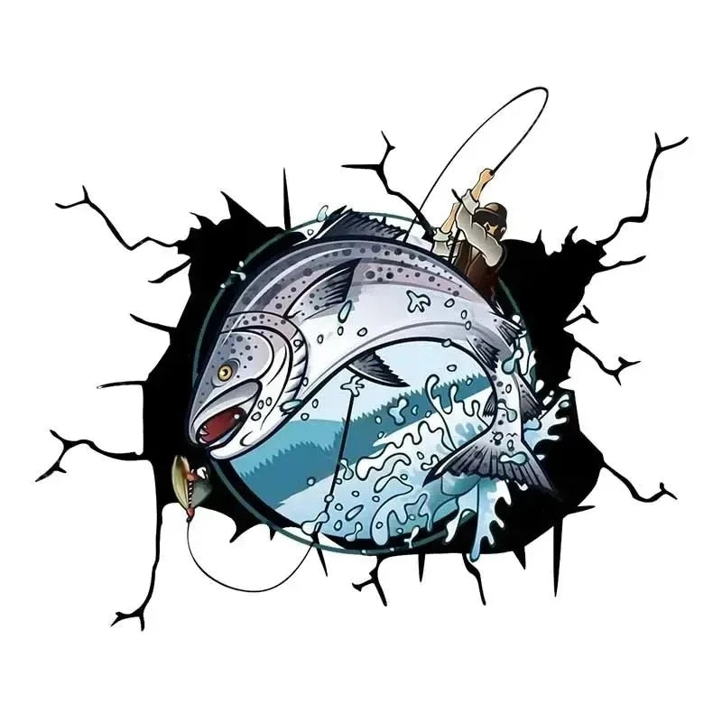 Fish 'Atlantic Salmon | Escape From Fisherman' Car Window Vinyl Sticker