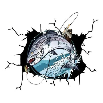 Fish 'Atlantic Salmon | Escape From Fisherman' Car Window Vinyl Sticker