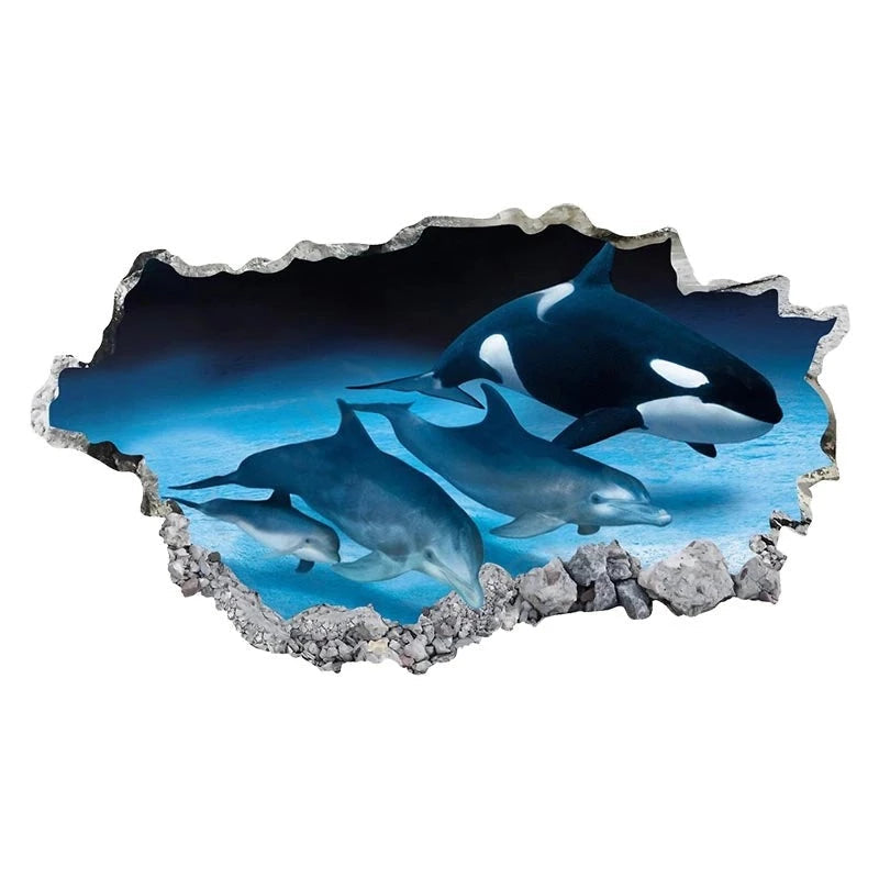 Smashed Hole 'Killer Whale and Dolphins' Vinyl Car Sticker