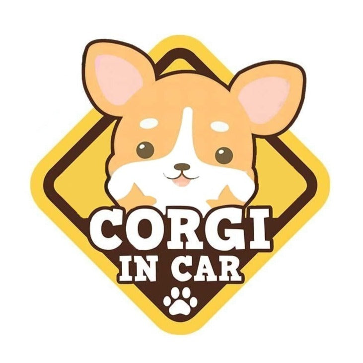 Warning Sign 'Corgi In Car | Happy' Vinyl Car Sticker