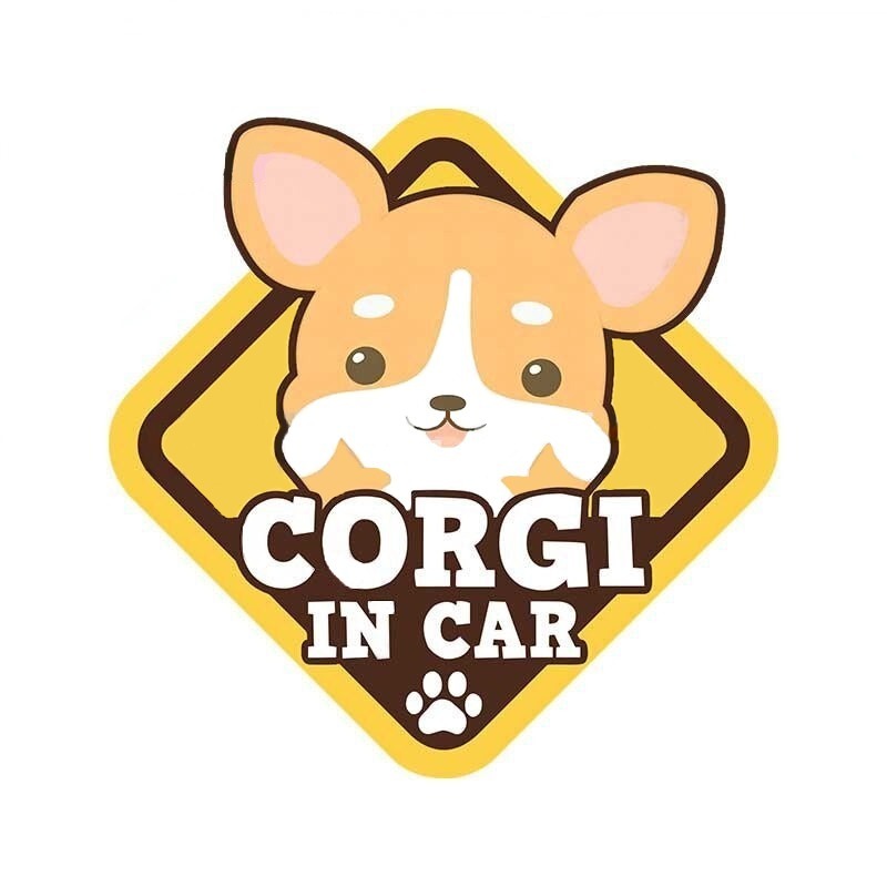Warning Sign 'Corgi In Car | Happy' Vinyl Car Sticker