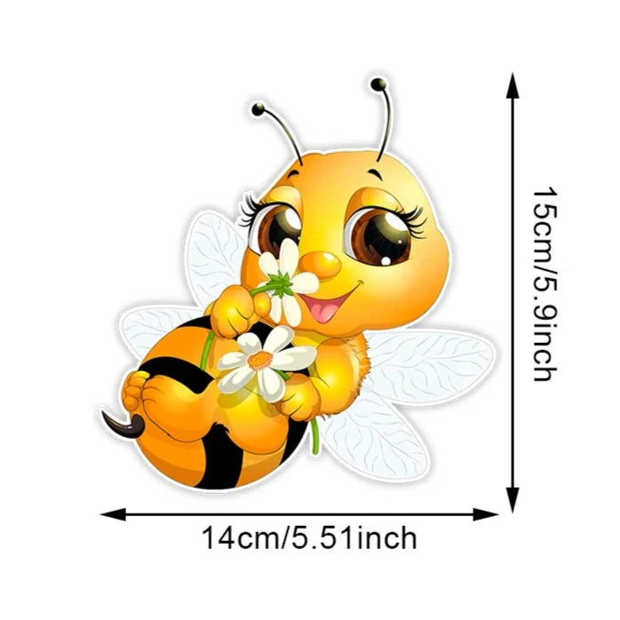 Cute Bee 'Holding Flowers' Vinyl Car Sticker