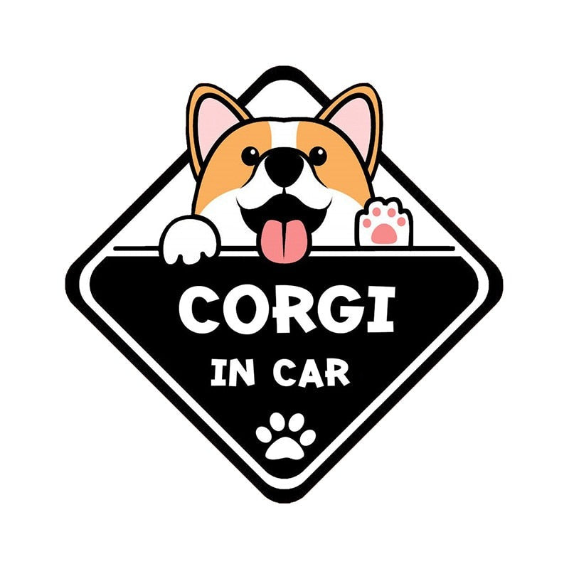 Warning Sign 'Corgi In Car | Waving' Vinyl Car Sticker