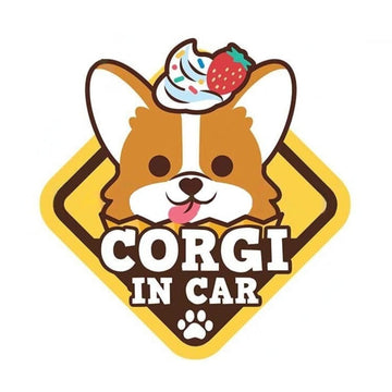 Warning Sign 'Corgi In Car | Strawberry Frosting' Vinyl Car Sticker