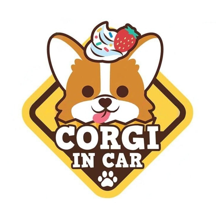Warning Sign 'Corgi In Car | Strawberry Frosting' Vinyl Car Sticker