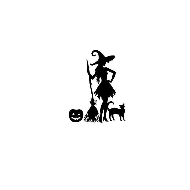 Witch Silhouette 'Pumpkin and Cat' Vinyl Car Sticker