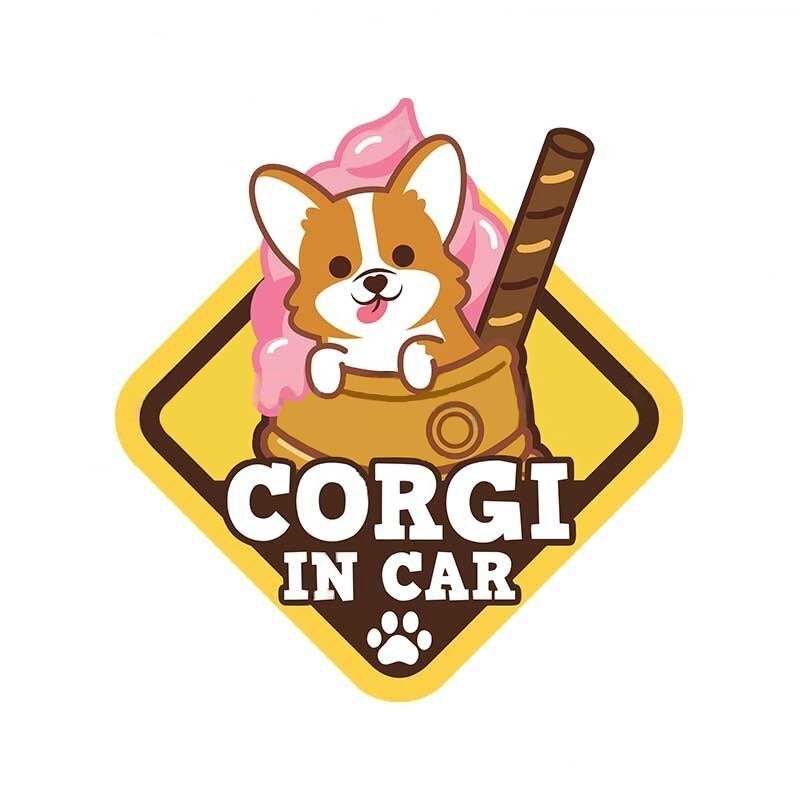 Warning Sign 'Corgi In Car | Milkshake' Vinyl Car Sticker