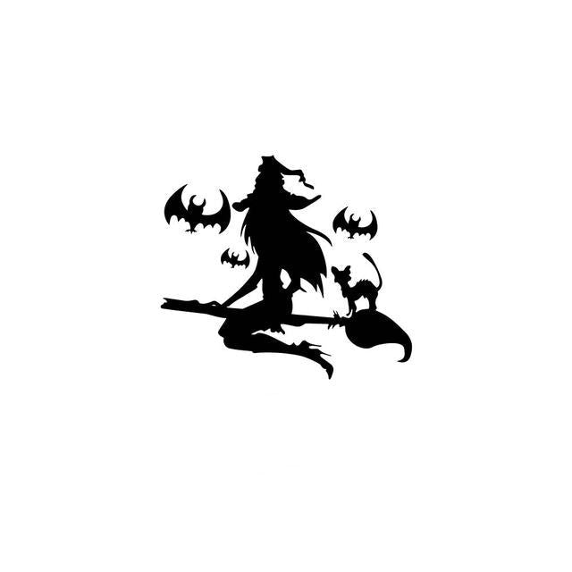 Witch Silhouette 'Bats and Cat' Vinyl Car Sticker