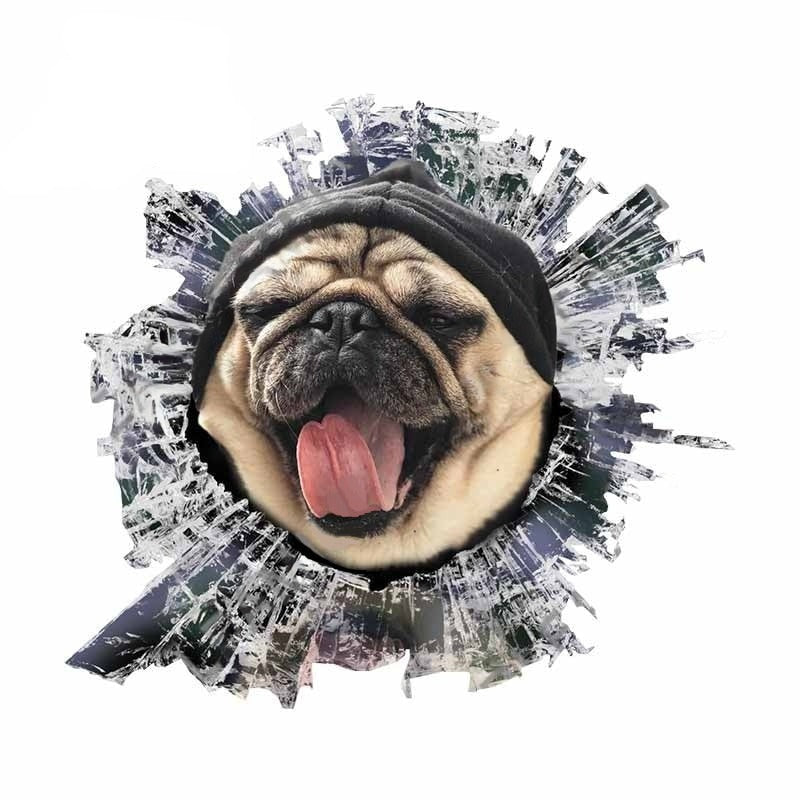 Broken Glass 'Pug | Yawning' Car Window Vinyl Sticker