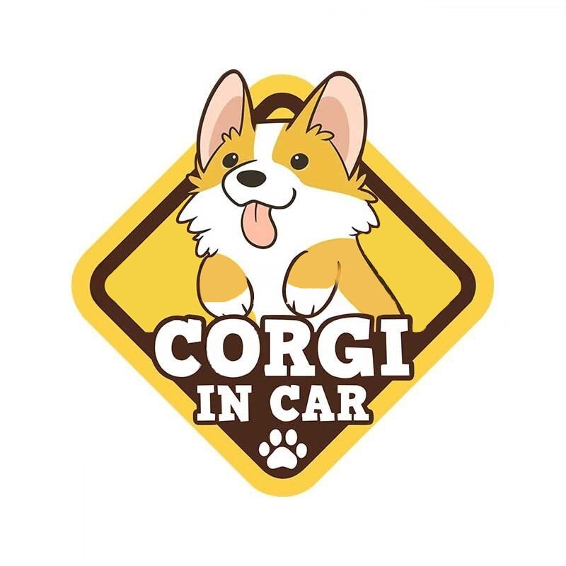 Warning Sign 'Corgi In Car | Look Up' Vinyl Car Sticker
