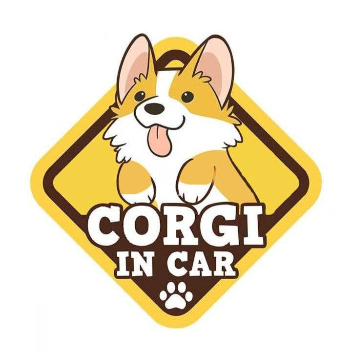 Warning Sign 'Corgi In Car | Look Up' Vinyl Car Sticker
