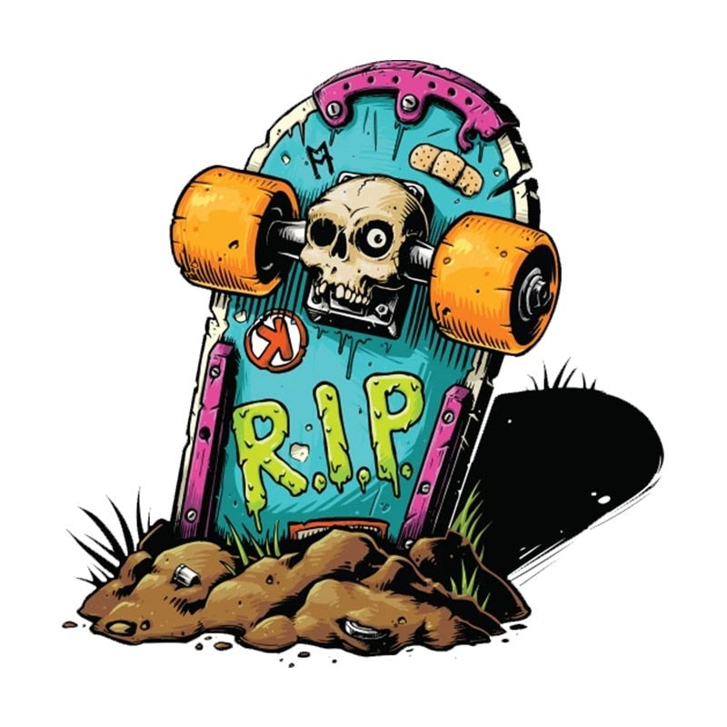 Skull 'Skateboard R.I.P Tombstone' Vinyl Car Sticker