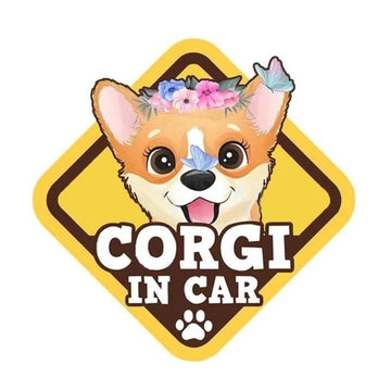 Warning Sign 'Corgi In Car | Flowers' Vinyl Car Sticker