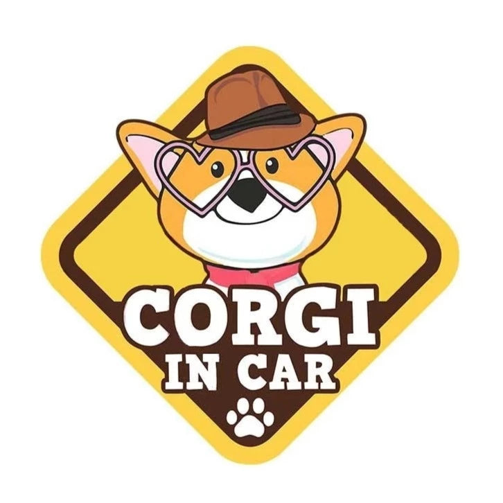Warning Sign 'Corgi In Car | Smiling' Vinyl Car Sticker