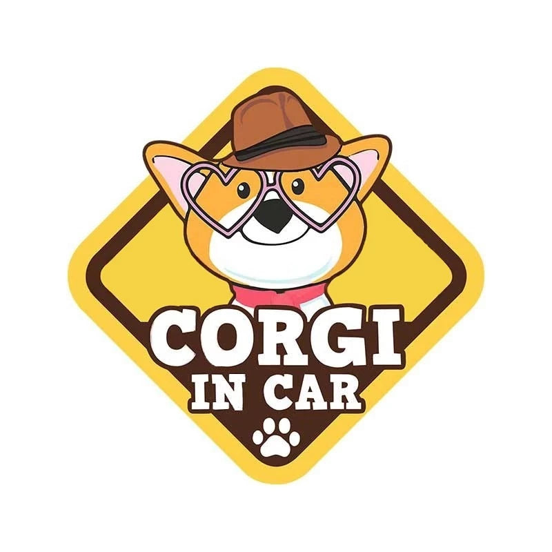 Warning Sign 'Corgi In Car | Smiling' Vinyl Car Sticker