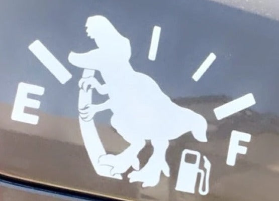 Fuel Tank 'E | F | Dinosaur Pulling Gas' Vinyl Car Sticker