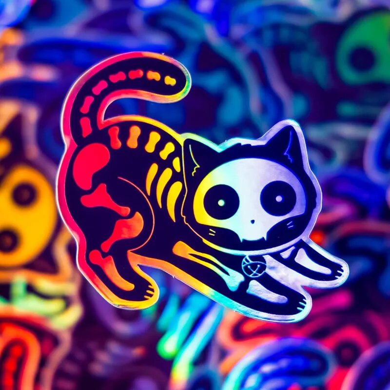 Cute 'Holographic Cat X-Ray' Vinyl Car Sticker