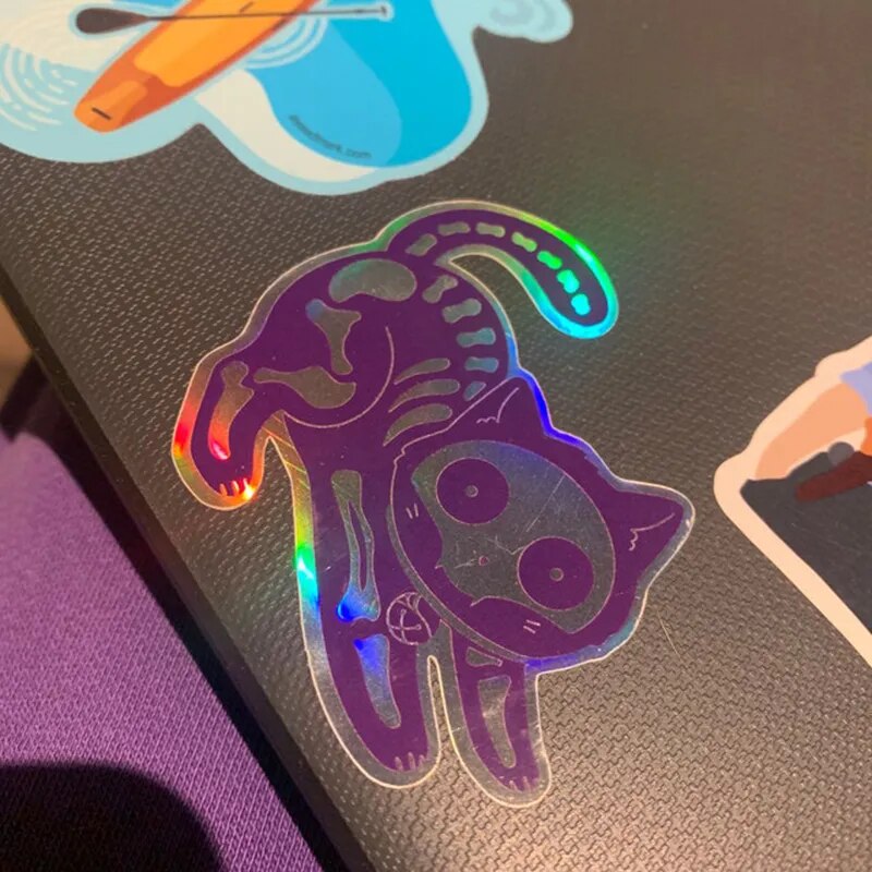 Cute 'Holographic Cat X-Ray' Vinyl Car Sticker
