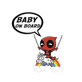 Deadpool 'Baby On Board | Riding Unicorn' Vinyl Car Sticker