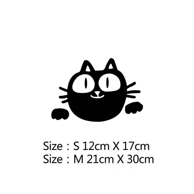 Cute Black Cat 'Chubby Face Peeking' Vinyl Car Sticker