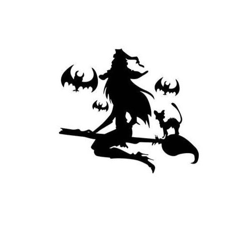 Witch Silhouette 'Bats and Cat' Vinyl Car Sticker