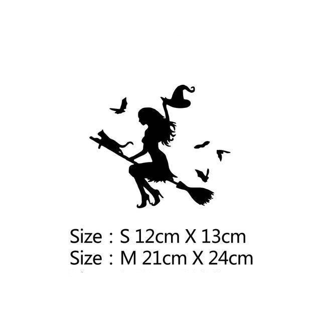 Witch Silhouette 'Holding Hat' Vinyl Car Sticker