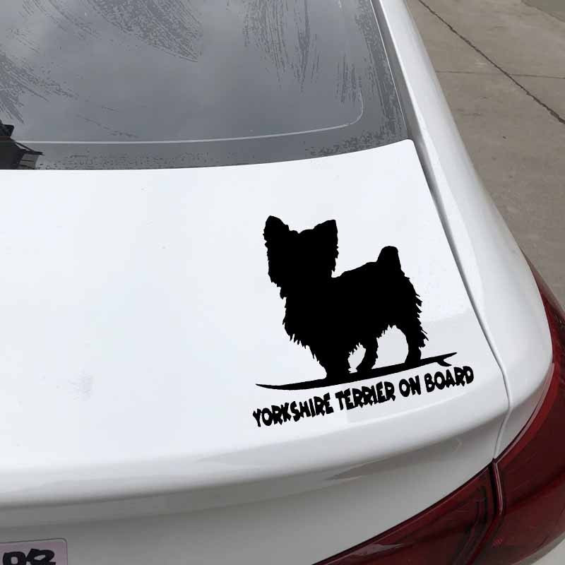 Yorkshire Terrier On Board 'Surfing' Vinyl Car Sticker