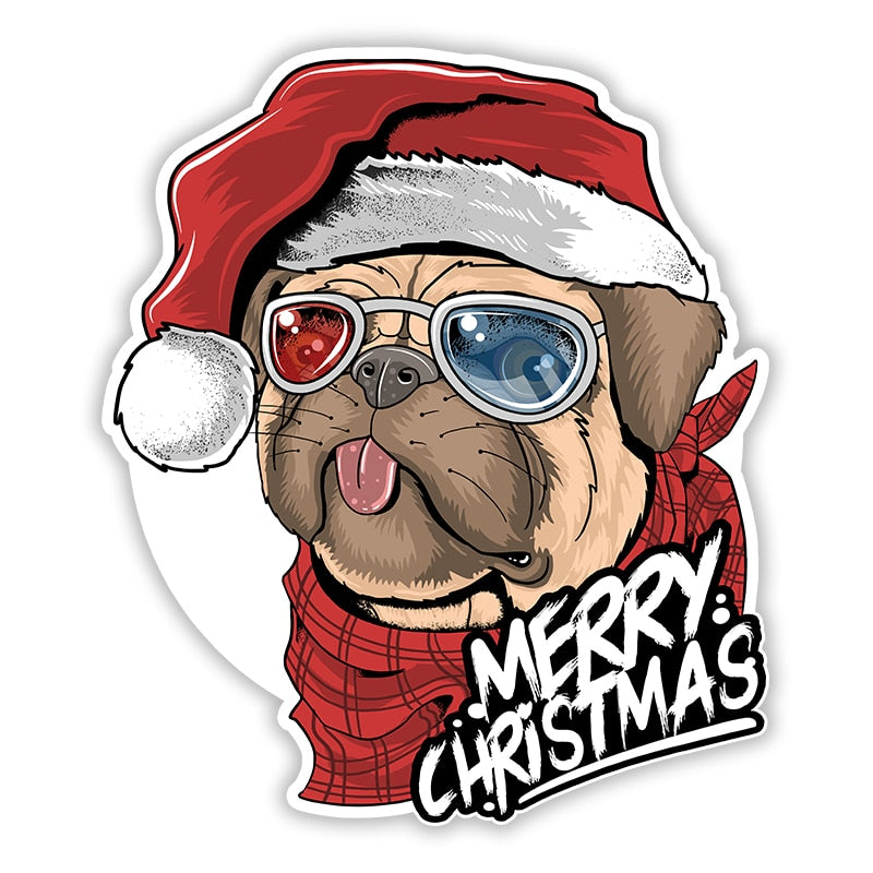 Merry Christmas 'Pug Wearing 3D Glasses' Vinyl Car Sticker