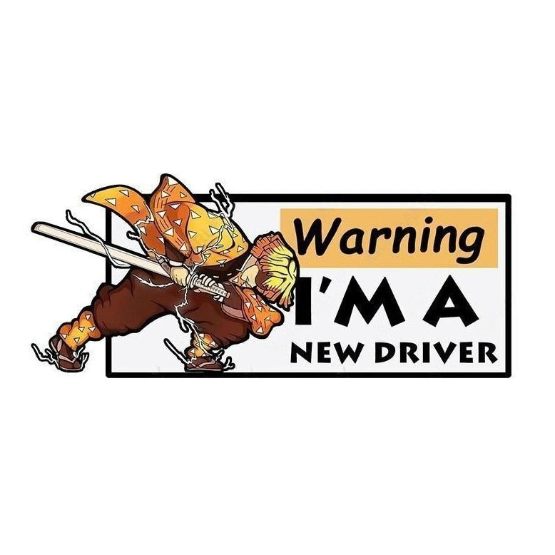Warning I'm A New Driver 'Zenitsu | Thunderclap and Flash' Vinyl Car Sticker