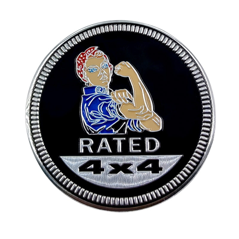 Rated 4x4 'Rosie The Riveter' Metal Car Sticker