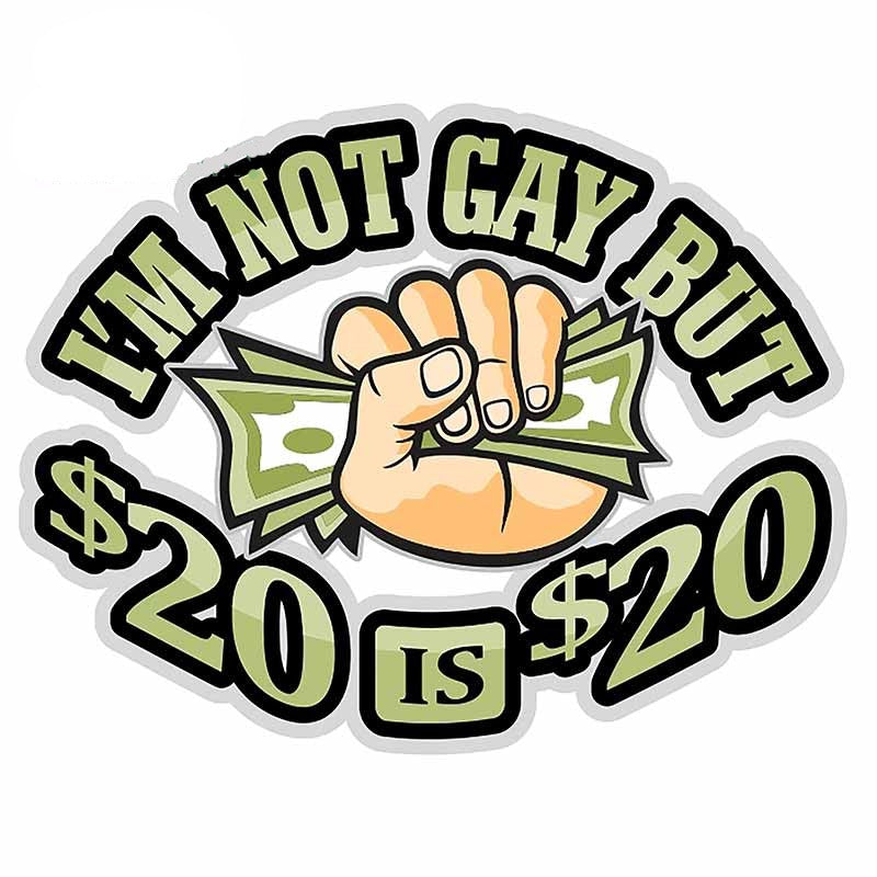 Funny 'I'm Not Gay But $20 is $20' Vinyl Car Sticker