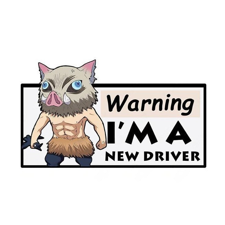 Warning I'm A New Driver 'Inosuke | Boar Mask | Stronger' Vinyl Car Sticker