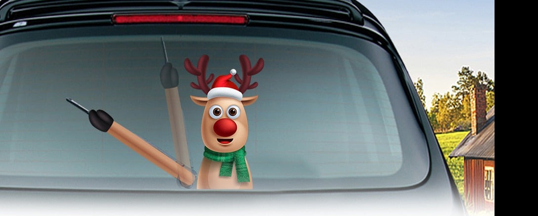Christmas 'Cute Rudolf | Arm Waving' Vinyl Car Wiper Sticker