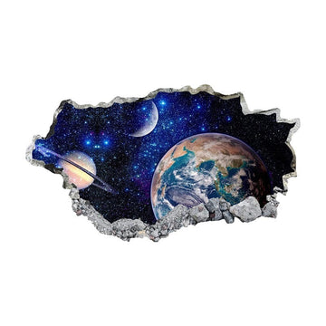 Smashed Hole 'Galaxy Space | Earth and Saturn' Vinyl Car Sticker