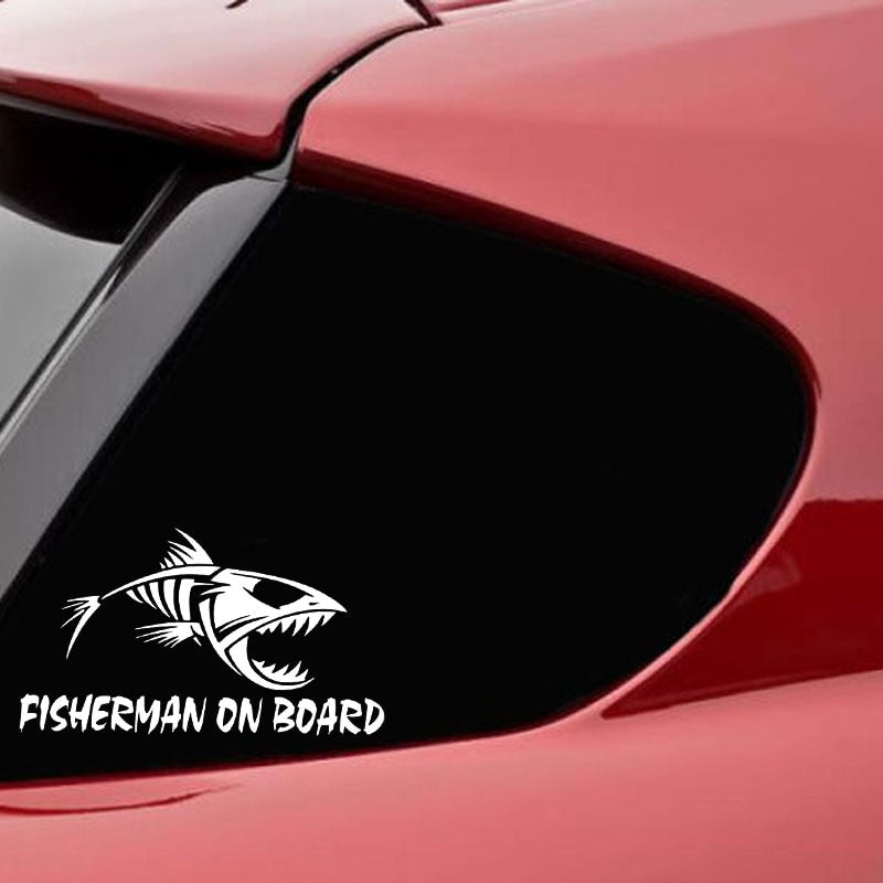 Skeleton Fish 'Fisherman On Board' Vinyl Car Sticker
