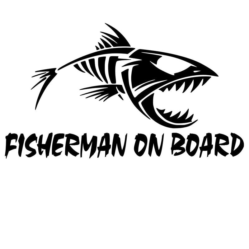 Skeleton Fish 'Fisherman On Board' Vinyl Car Sticker