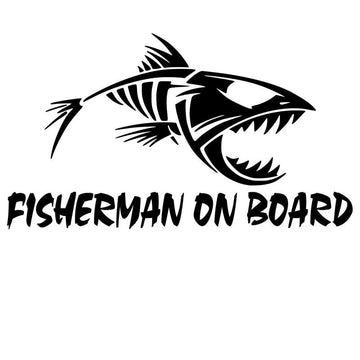 Skeleton Fish 'Fisherman On Board' Vinyl Car Sticker
