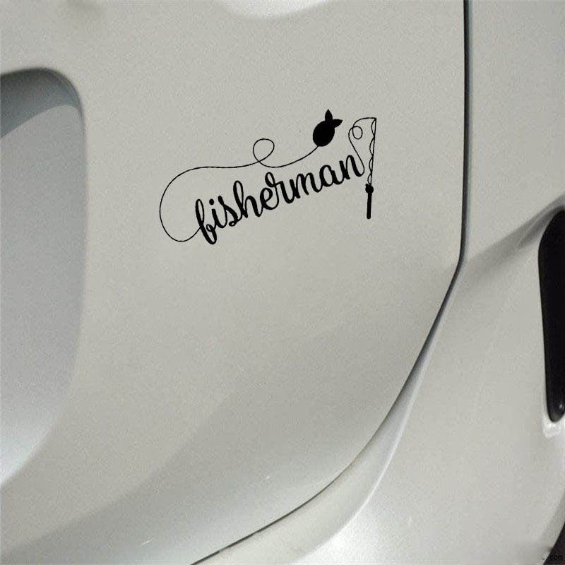 Fisherman 'Fishing Pole with Fish' Vinyl Car Sticker