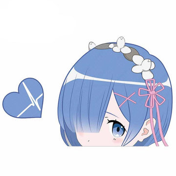 Re:Zero 'Rem | Flower Headband | Heart' Vinyl Car Peeker Sticker
