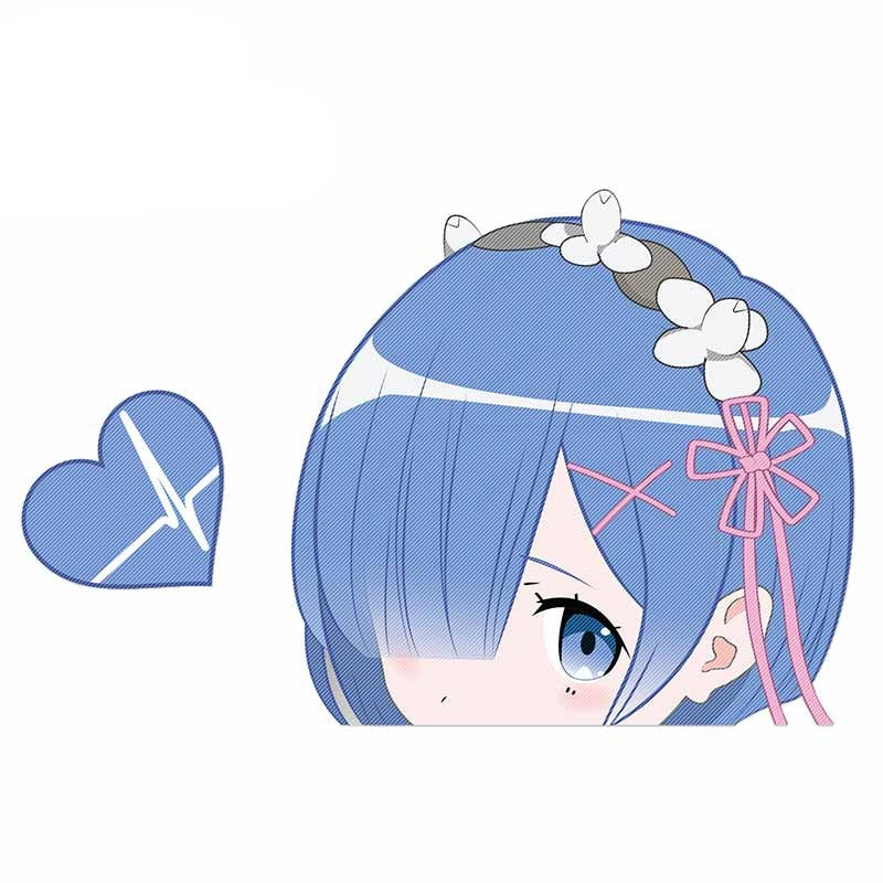 Re:Zero 'Rem | Flower Headband | Heart' Vinyl Car Peeker Sticker
