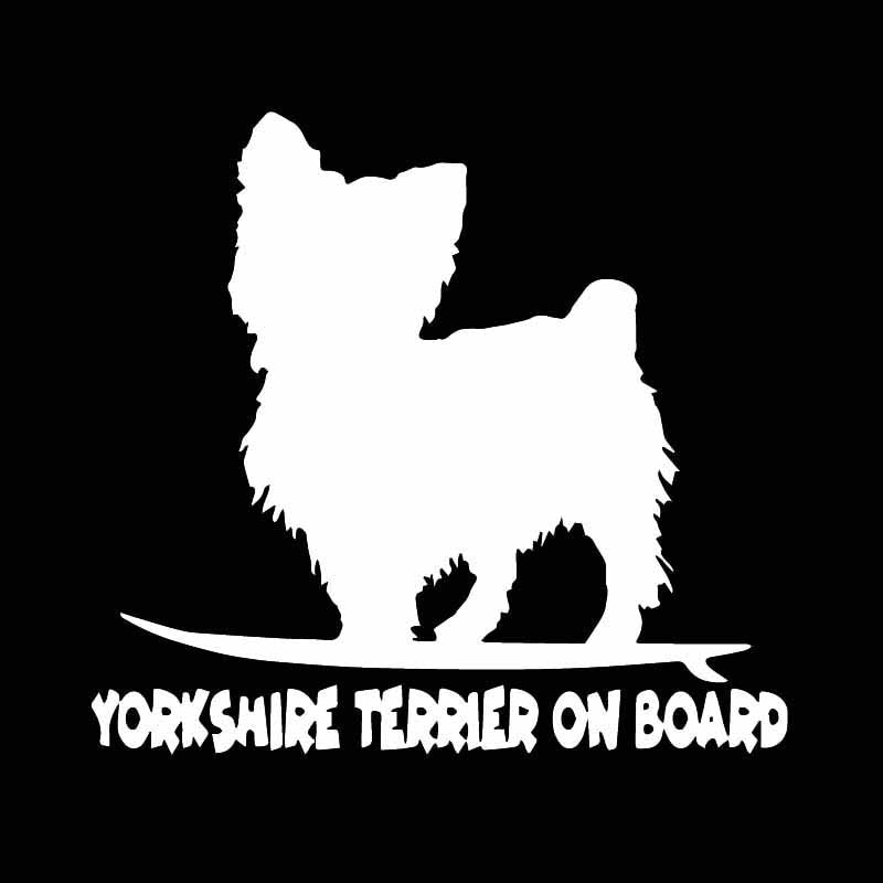 Yorkshire Terrier On Board 'Surfing' Vinyl Car Sticker
