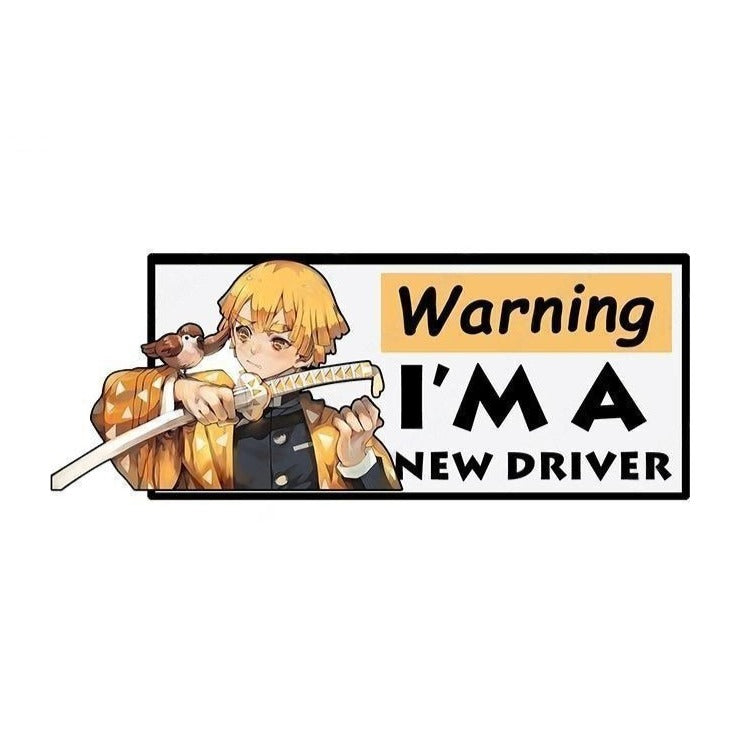 Warning I'm A New Driver 'Zenitsu | Chuntaro Bird And Sword' Vinyl Car Sticker