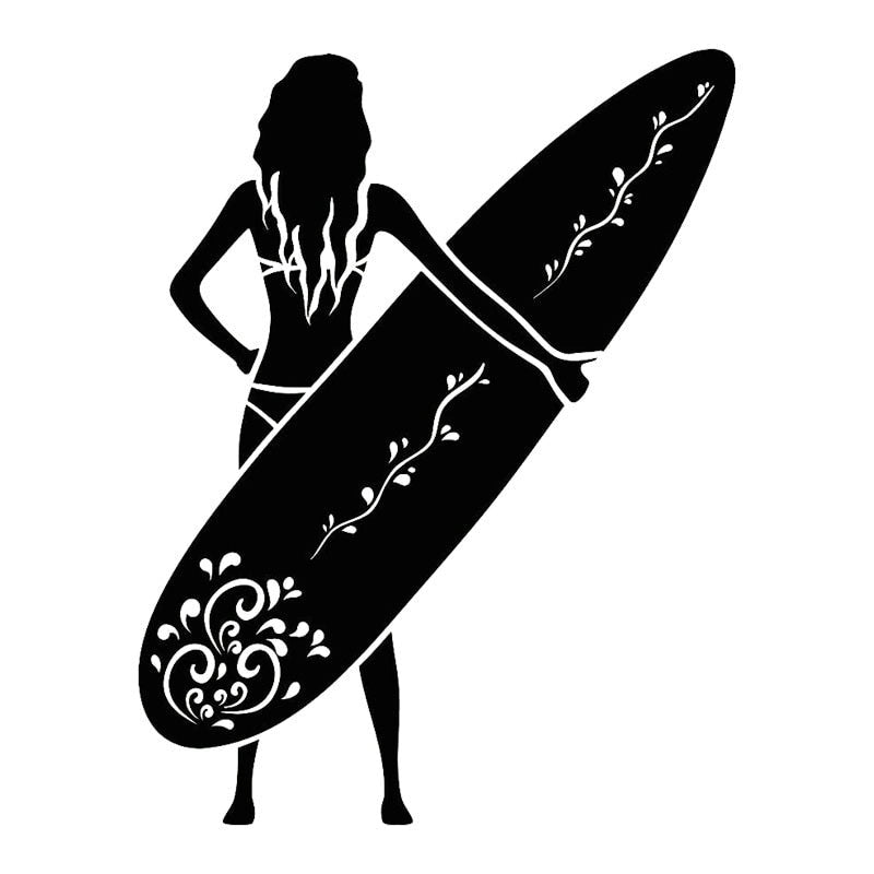 Surfing 'Girl Holding Surfboard' Vinyl Car Sticker