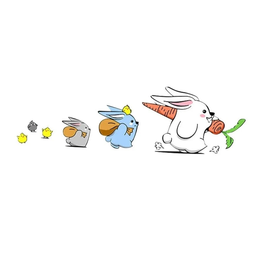 Cute 'White Bunny and Friends | Walking Right' Vinyl Car Sticker