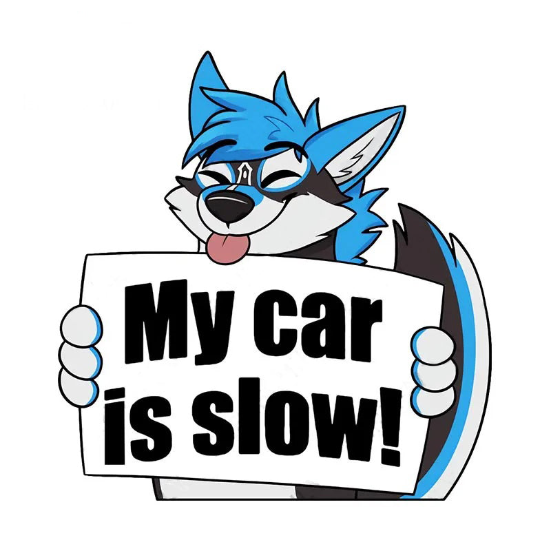 Anime Blue Fox 'My Car is Slow | Sticking Tongue' Vinyl Car Sticker