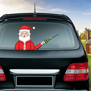 Old Santa Claus 'Holding Small Tree' Vinyl Car Wiper Sticker